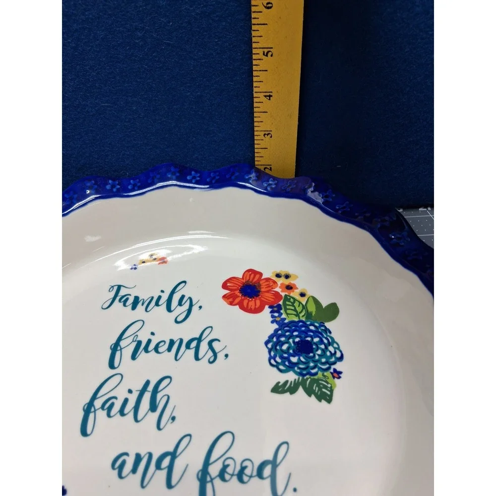 Pioneer Woman Pie Plate Multicolor Dazzling Dahlias Sentiment Stoneware 12216801
